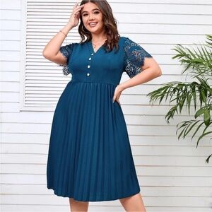 Shein Elegant Teal Lace Sleeve Dress